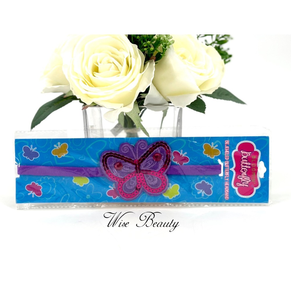 Girls Butterfly Headband Pink Purple Sequin Stretch Hair Band One Size NEW